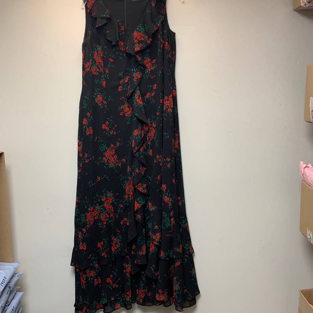 Lauren Ralph Lauren Maxi Dress Womens 16 Black Red Floral Ruffle Tiered 14501